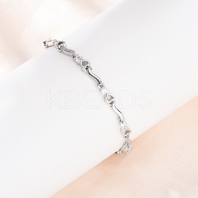 Brass Micro Pave Clear Cubic Zirconia Link Chain Bracelets for Women BJEW-D387-02P-1