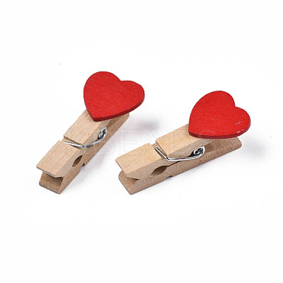 Wooden Craft Pegs Clips with Heart Beads WOOD-R249-006-1