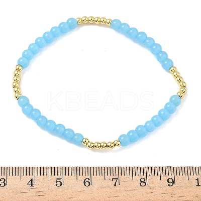 Brass & Glass Round Beaded Stretch Bracelets for Women BJEW-F515-04G-1