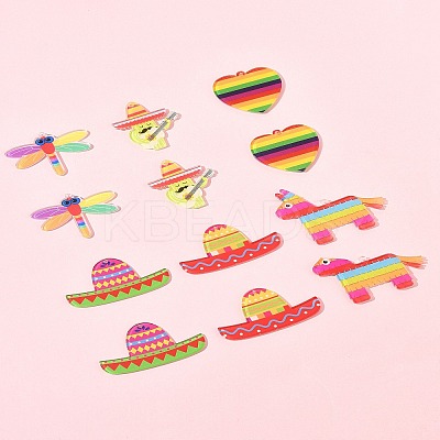12Pcs 6 Styles Rainbow Color Printed Acrylic Pendants Sets OACR-FS0002-10-1