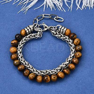Natural Tiger Eye Round Beads Multi-strand Bracelets BJEW-D330-02P-08-1