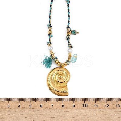 304 Stainless Steel Shell Shape Pendant Cotton Cord Necklaces NJEW-C093-05B-G-1