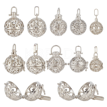 10Pcs 5 Styles Rack Plating Brass Cage Pendants KK-FI0001-10-1