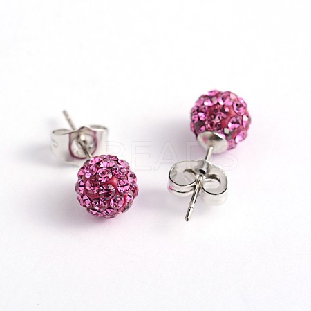 Polymer Clay Rhinestone Ball Stud Earrings EJEW-O041-02B-1