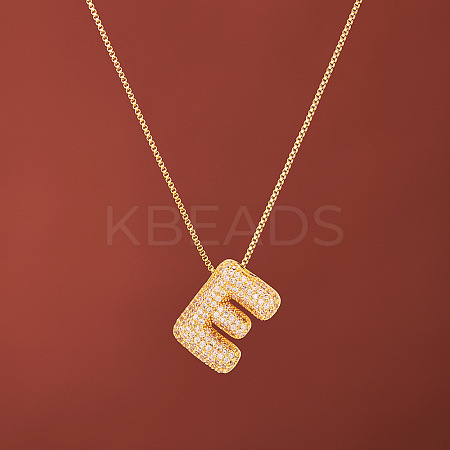 Brass Micro Pave Clear Cubic Zirconia Initial Pendant Necklaces for Women FS-WGDC51D-05-1