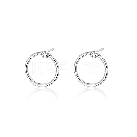 Anti-Tarnish Ring Rhodium Plated 925 Sterling Silver Stud Earrings PB1316-5-1