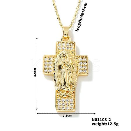 European and American Brass Pave Cubic Zirconis Virgin Mary Cross Pendant Necklaces IK3172-2-1
