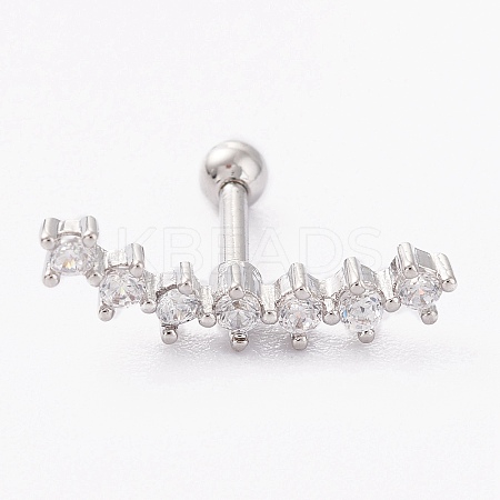 Brass Micro Pave Clear Cubic Zirconia Barbell Cartilage Earrings X-AJEW-P017-09P-1