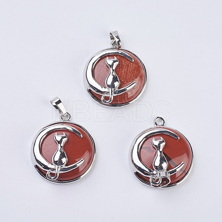 Natural Red Jasper Kitten Pendants G-K234-D04-1