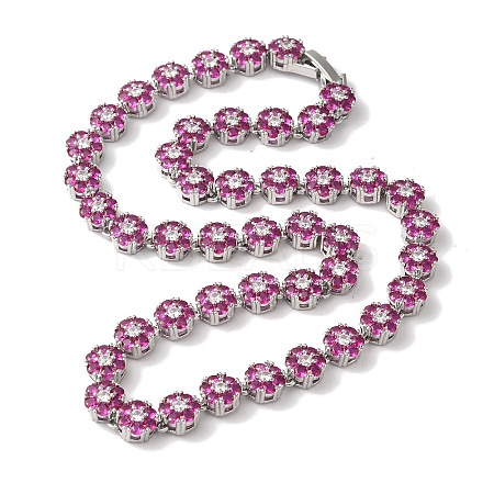 Rack Plating Brass Pave Cubic Zirconia Flower Link Necklaces for Women NJEW-B108-01P-01-1