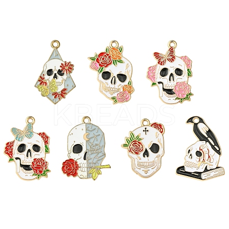 14Pcs 7 Styles Halloween Alloy Pendants ENAM-YW0004-69-1