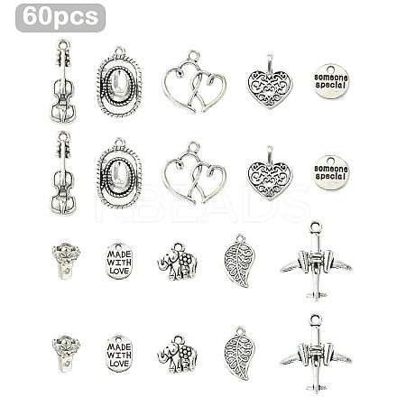 60Pcs 10 Styles West Cowboy Theme Tibetan Style Alloy Pendants TIBEP-YW0001-99-1