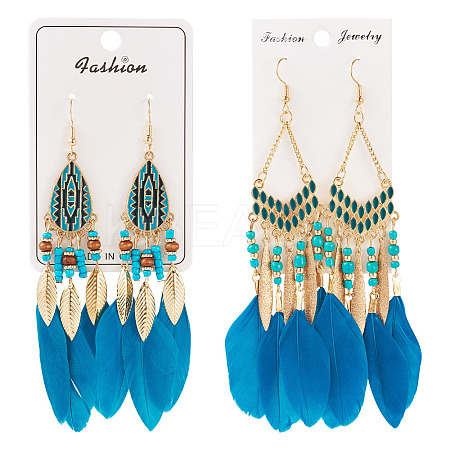2 Pairs 2 Styles Feather Dangle Earrings EJEW-TA0001-48A-1