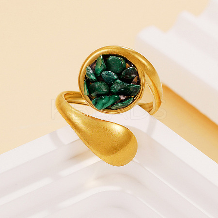 Synthetic Malachite Chip with 304 Stainless Steel Cuff Open Rings WG3F4EB-05-1