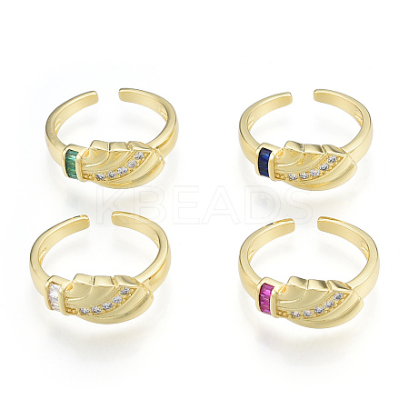 Cubic Zirconia Leaf Open Cuff Ring RJEW-N037-037-1