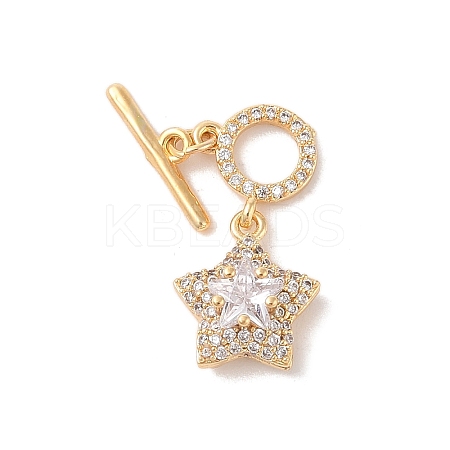 Golden Brass Micro Pave Clear Cubic Zirconia Toggle Clasps KK-B100-040G-01-1