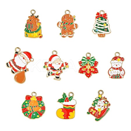 40Pcs 10 Styles Christmas Alloy Enamel Pendants FIND-CJ0003-32-1