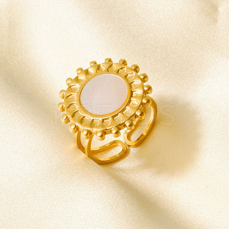 304 Stainless Steel with Natural Shell Cuff Open Rings for Women PR1081-3-1