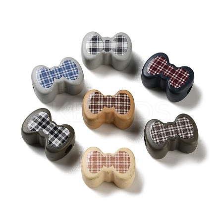 Tartan Pattern Printed Opaque Acrylic Beads OACR-P038-06B-M-1