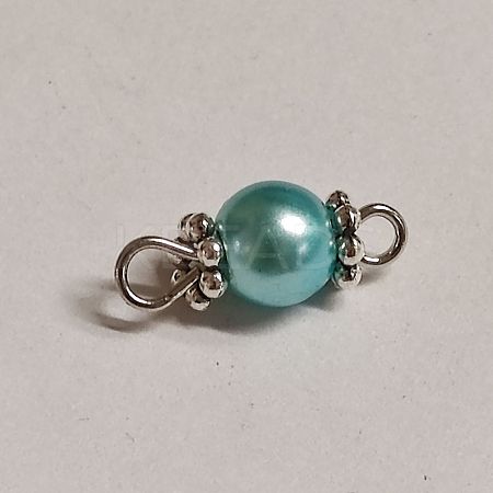 Baking Paint Pearlized Glass Pearl Round Connector Charms X1-PALLOY-TAC0068-09-1