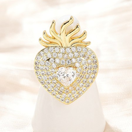 Brass Micro Pave Clear Cubic Zirconia Cuff Rings RJEW-P155-04B-G-1