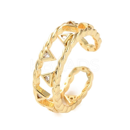Rack Plating Brass Micro Pave Cubic Zirconia Open Cuff Rings for Women RJEW-U026-05G-04-1
