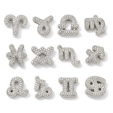 Twelve Constellations Brass Micro Pave Clear Cubic Zirconia Pendants KK-G548-21P-1
