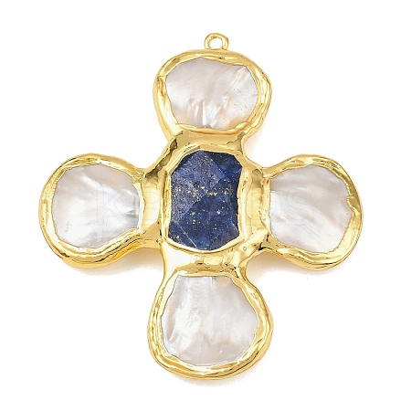 Natural Lapis Lazuli & Shell Pearl Big Pendants KK-H516-24G-02-1