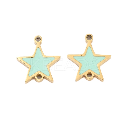 304 Stainless Steel Aquamarine Enamel Connector Charms STAS-Z078-14G-1