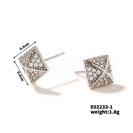 Shiny Delicate Stud Earrings with Vintage Pyramid Design and Full Rhinestones DN2291-1-1