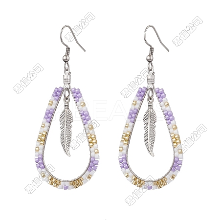 304 Stainless Steel Glass Seed Beads Dnagle Earrings EJEW-FS00078-1
