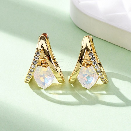 Heart Brass Micro Pave Cubic Zirconia Hoop Earrings EJEW-F384-12G-1