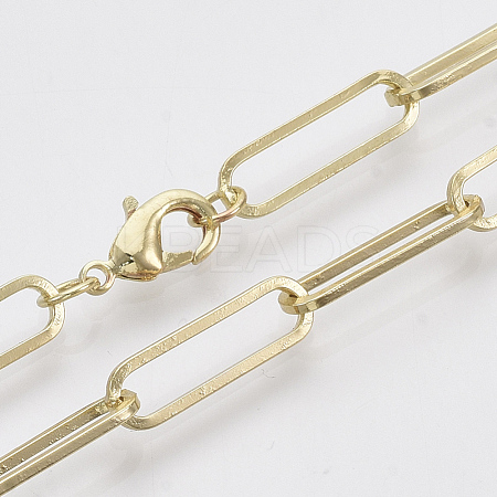 Brass Flat Oval Paperclip Chain Necklace Making MAK-S072-07B-LG-1