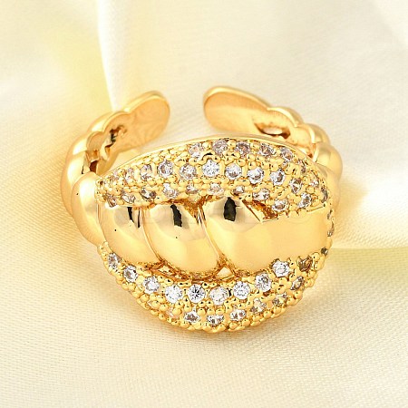 Brass Micro Pave Cubic Zirconia Adjustable Open Cuff Rings for Women RJEW-K292-05G-1