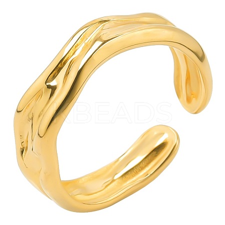 201 Stainless Steel Twist Wave Open Cuff Ring for Women FIND-PW0004-56G-1