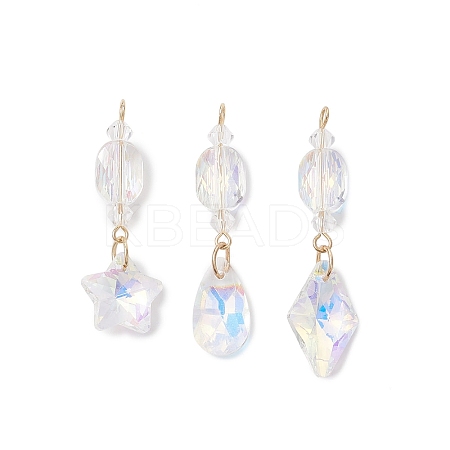 3Pcs Glass with 304 Stainless Steel Pendants PALLOY-JF04729-1