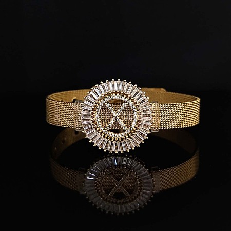 Brass Micro Pave Clear Cubic Zirconia Bangles for Women FS-WGA7409-10-1