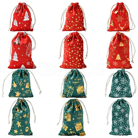 12Pcs 12 Styles Hot Stamping Christmas Velvet Storage Bags ABAG-FS0001-02-1