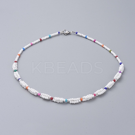 Glass Seed Beaded Necklaces NJEW-JN02596-02-1
