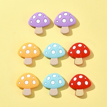 8Pcs 4 Colors Mushroom Food Grade Eco-Friendly Silicone Focal Beads SIL-FS0001-10-1