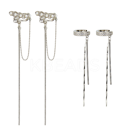 4Pcs 3 Style Plastic Imitation Pearl Cuff Earrings with Crystal Rhinestone EJEW-FI0001-30-1