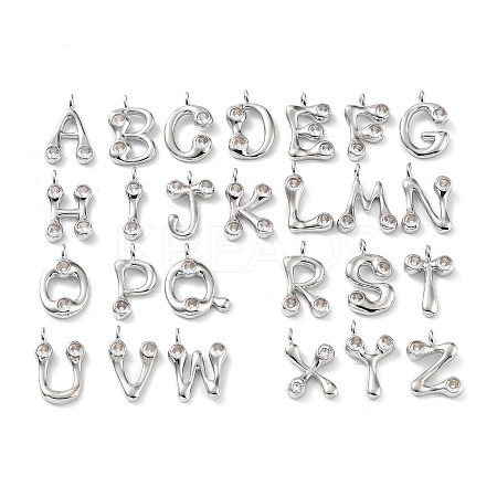 26Pcs 26 Styles Rack Plating Brass Micro Pave Cubic Zirconia Pendants KK-P247-09P-1