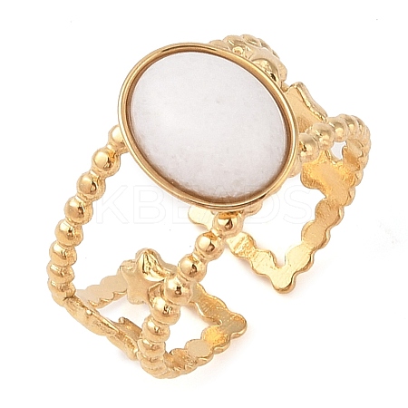Oval Natural White Jade Finger Rings RJEW-Z057-11G-05-1