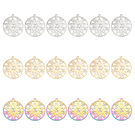 18Pcs 3 Colors 304 Stainless Steel Pendant STAS-DC0012-38-1