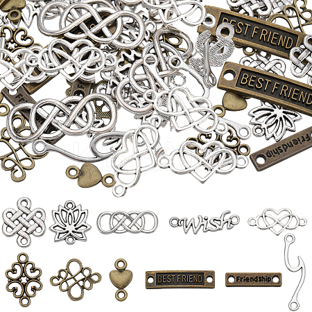 66pcs 11 styles Tibetan Style Alloy Connector Charms TIBE-SC0001-89-1