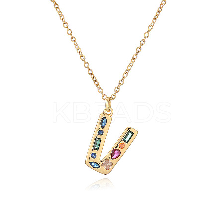 Brass Pave Colorful Cubic Zirconia Initial Pendant Necklaces for Women FS-WG02860-22-1
