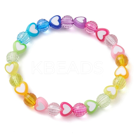 Heart & Faceted Round Acrylic Beaded Stretch Bracelets BJEW-JB10245-02-1