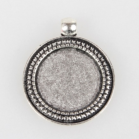 Vintage Tibetan Style Alloy Flat Round Pendant Cabochon Bezel Settings TIBEP-O006-07AS-1