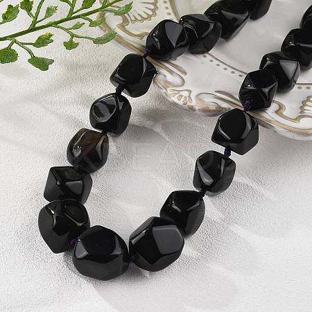 Natural Dyed & Heated Black Agate Nuggets Beaded Necklaces for Women Men NJEW-K388-01P-1