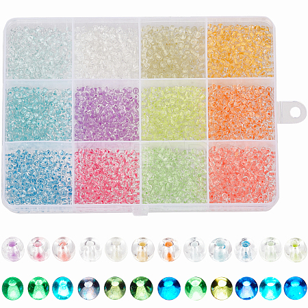 12 Colors Glow in the Dark Luminous Transparent 6/0 Glass Round Seed Beads GLAA-SC0002-06A-1